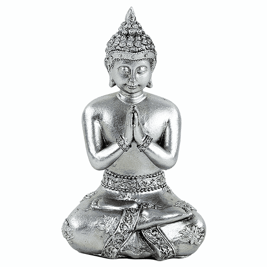 Thaise Boeddha Beeld Mediterend Polyresin Zilverkleurig - 8 x 6 x 12 cm