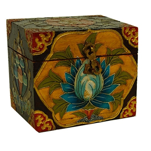 Schatkist Tibetaans Bloemmotieven (12,7 x 9,3 x 11 cm)