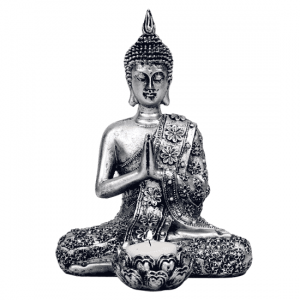 Boeddha met Kaarshouder Zilverkleurig (20,5 cm)
