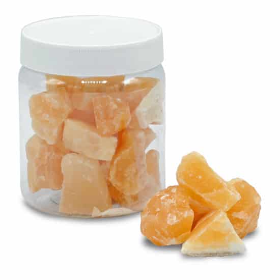 Ruwe Oranje Calciet Edelsteen Chips in Pot (ca 600 gram)