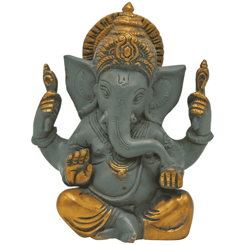 Ganesha Grote Oren Grijs met Goudkleurige Finish (14 cm)