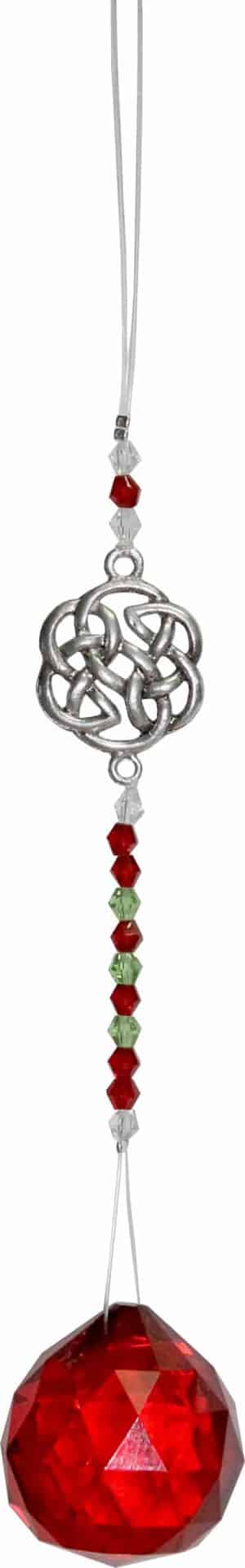 Hangend Kristal Geslepen Glas met Kralen & Keltische Knoop - Rood