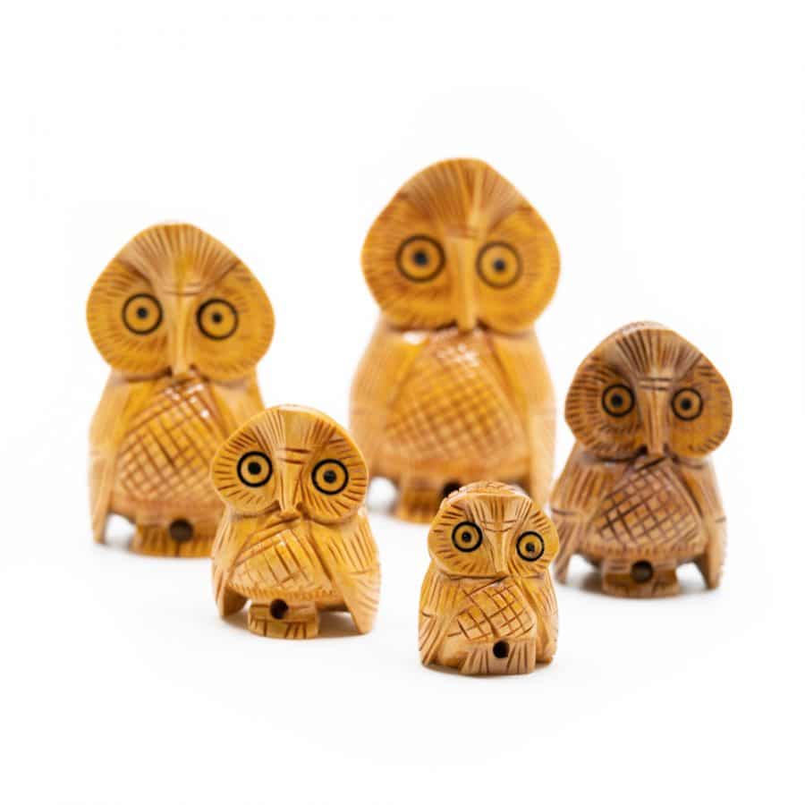 houten beeldjes uilen familie