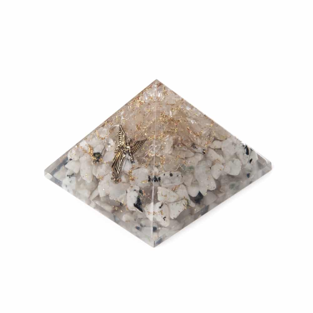 Orgonite Piramide Regenboog Maansteen/ Bergkristal - Engel - (70 mm)