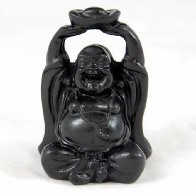 Happy Boeddha Beeld met Parel Polyresin Zwart - 7 x 4 x 3 cm
