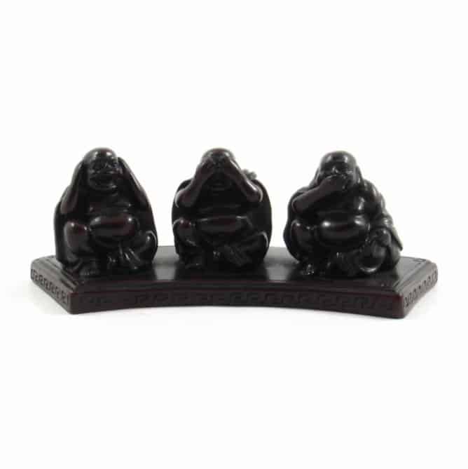 Happy Boeddha Beeld Horen Zien Zwijgen Polyresin Zwart - 12 x 5 x 4 cm