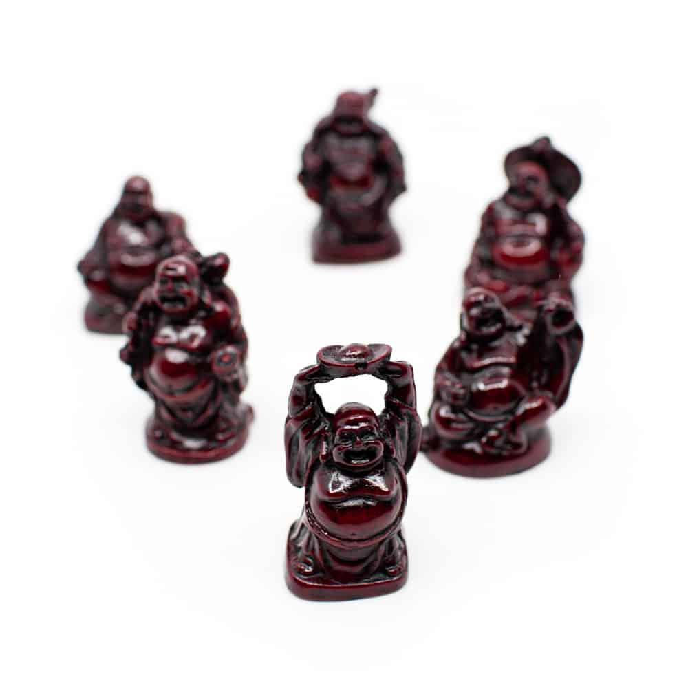 Happy Boeddha Beeld Polyresin Rood - set van 6 - ca. 5 cm