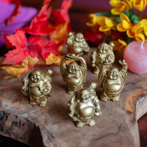 Happy Boeddha Beeld Polyresin Goudkleurig - set van 6 - ca. 5 cm
