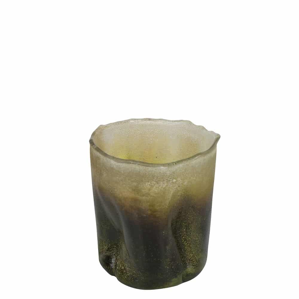 Waxinelichthouder van Handgeblazen Glas Olijfgroen (9 x 7,5 cm)