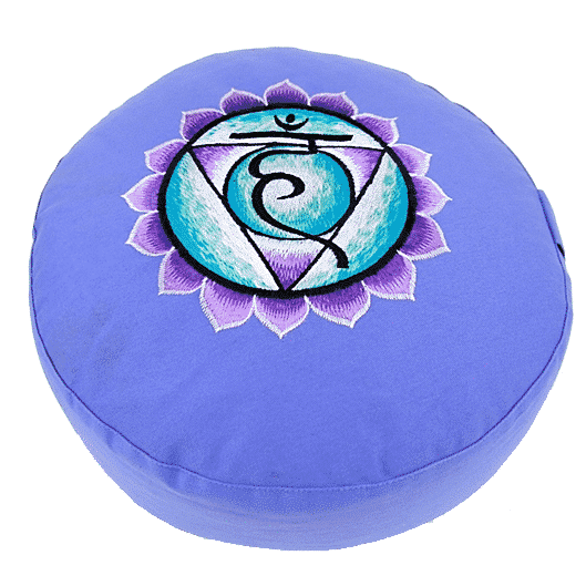 Yogi & Yogini Meditatiekussen Rond Katoen Blauw - 5e Chakra Geborduurd - 33 x 17 cm