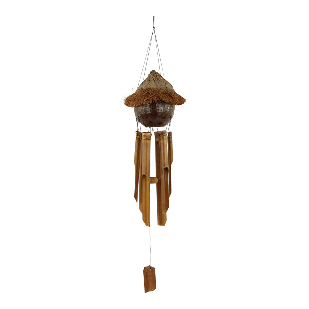 Windgong van Kokosnoot met Rond Vogelhuisje (90 x 18 cm)