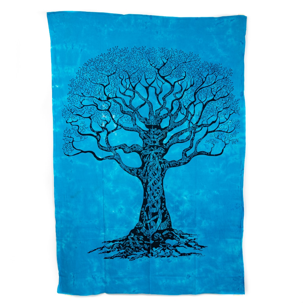 Authentiek Wandkleed Katoen Tree of Life Blauw (215 x 135 cm)