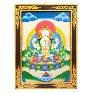 Boeddha Chenrezig Houten Tangkha Paneel (44 x 33 cm)