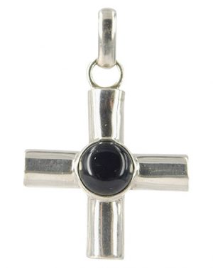 Zilveren Hanger Onyx Breed Kruis - 43 mm - 925 Sterling