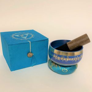 Blauwe Klankschaal met Onderzetter en Stick - OMPH en Lotus