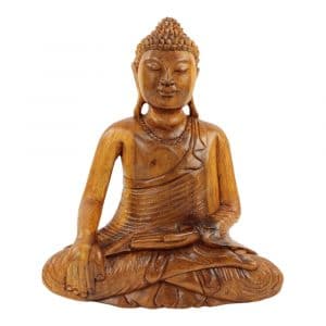 Houten Beeld Mediterende Boeddha (41 x 34 x 7 cm)