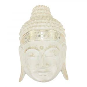 Houten Muurdecoratie Masker Boeddha Wit (46 x 26 x 11 cm)