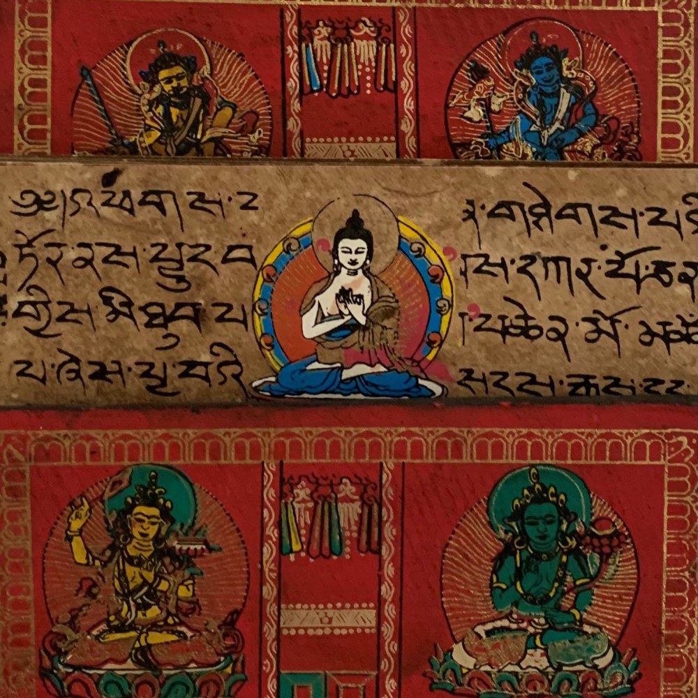 Tibetaans Gebedenboek met handbeschilderde Mantra's en Boeddha's (Model 1)