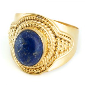 Edelsteen Ring Lapis Lazuli 925 Zilver & Verguld "Feze" (Maat 17)