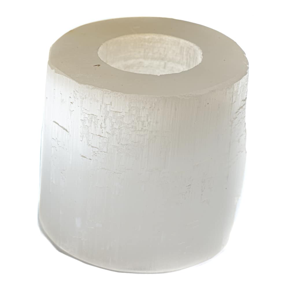 Waxinelichthouder Edelsteen Seleniet Cilinder ca 900 gram (8 x 8 cm)