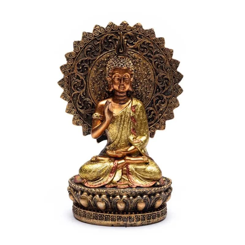 Boeddha Beeld Geruststelling met aura en troon - 18.5 cm