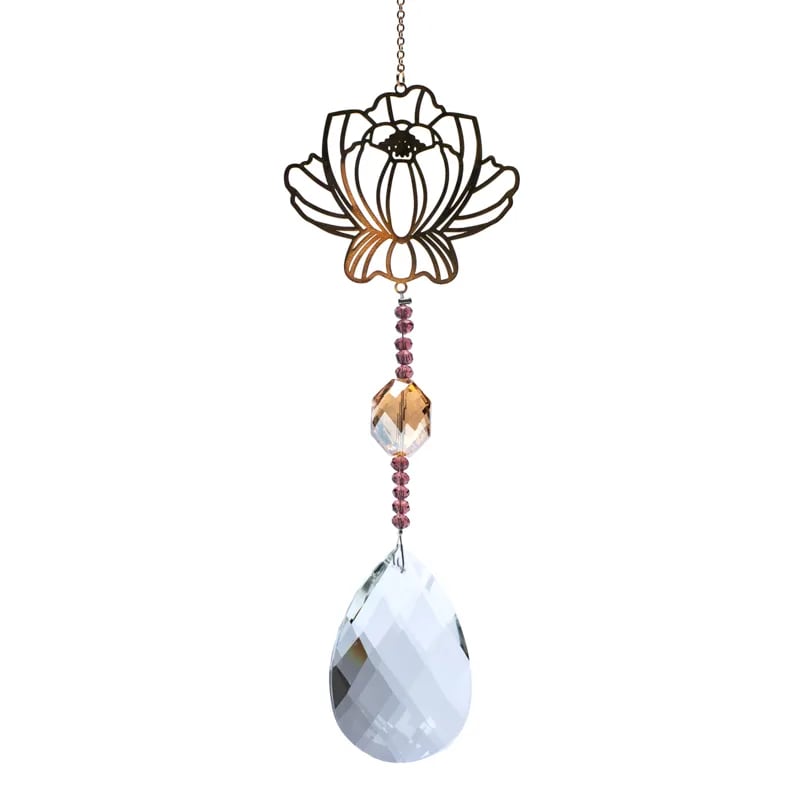 Regenboogkristal Druppel Wit met Lotus (30 cm)