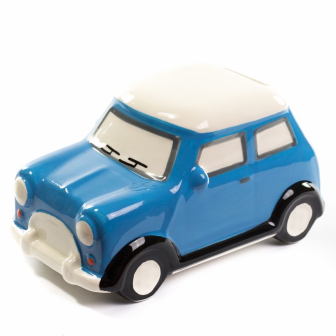 Spaarpot Keramiek Auto Blauw -  15 cm