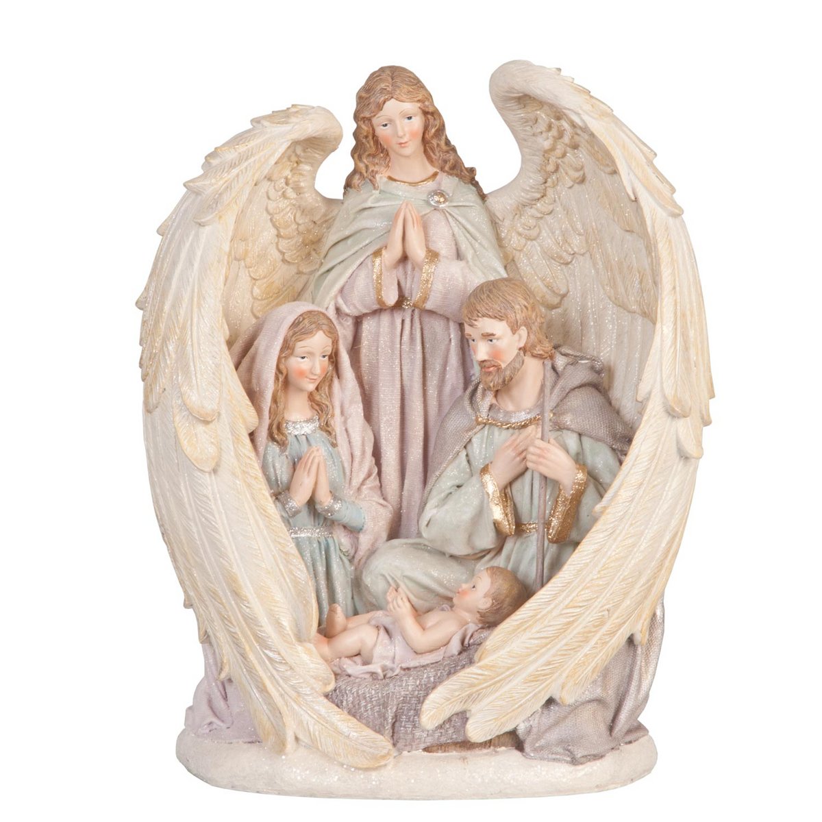 Beeld Kerstfamilie met Engel - Jezus, Maria en Jozef - 31 cm