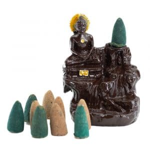Backflow Wierook Houder Mediterende Boeddha (10 cm) inclusief Kegels