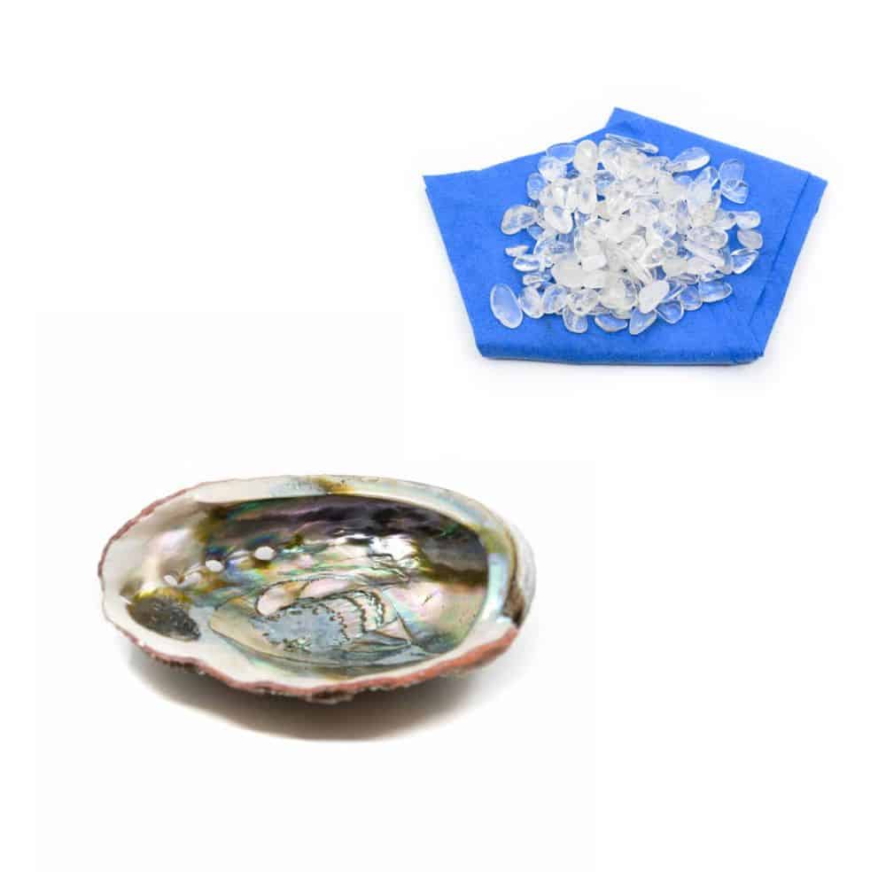 Abalone Schelp met Bergkristal Oplaadstenen - Bundel