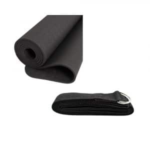 TPE Yoga Mat met Yoga Riem Zwart - Bundel