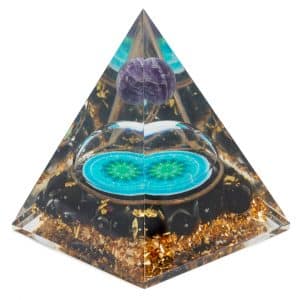 Orgonite Piramide Zwarte Toermalijn Flower Of Life en Amethist Bol (70 mm)