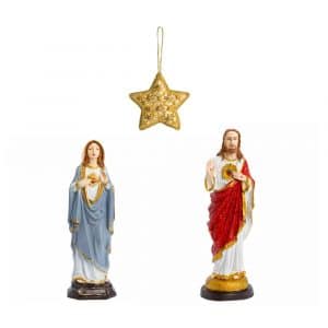 Handgemaakte Heilig Hart Maria en Jezus met Kerstbal Ster Set  - Bundel