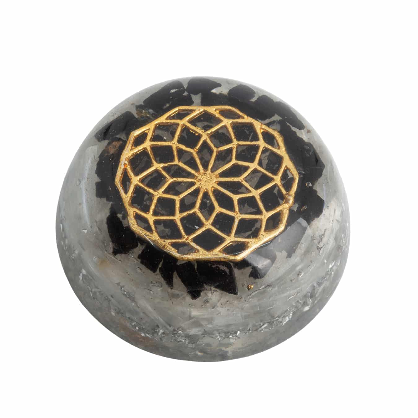 Orgonite Koepel Seleniet en Zwarte Toermalijn Mandala voor Bescherming (68 mm)