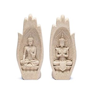 Namasté Mudra Handen met Boeddha's - Zandkleur (21 cm)