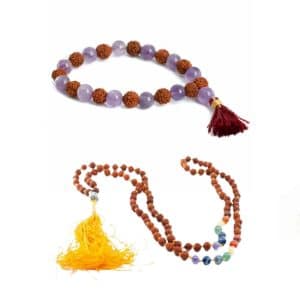 7 Chakra Rudraksha Mala en Armband Amethist Set - Bundel
