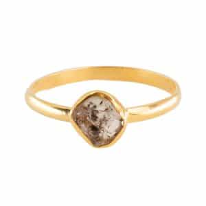 Geboortesteen Ring Ruwe Herkimer Diamant April - 925 Zilver Verguld