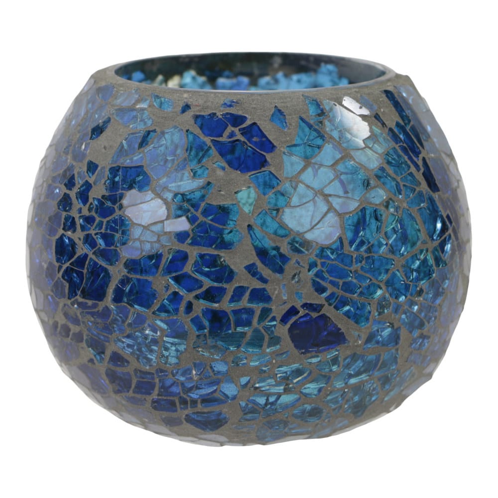 Waxinelichthouder - Gebroken Glas - Blauw (ca. 9,5 x 7 cm)