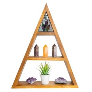 Houten Altaar Edelsteenkast Piramide Mozaïek Indonesie 51x40x10 cm