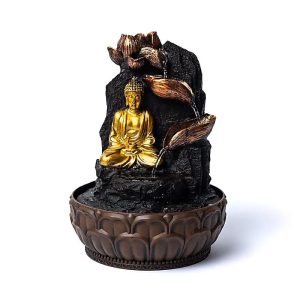 Mediterende Boeddha Waterfontein met Lotus en LED-licht