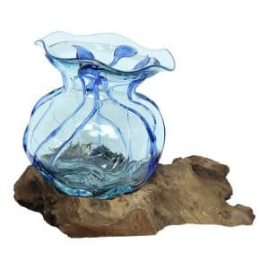 Bruine Sarana Drijfhout Decoratie met Blauw Glas Lijnenontwerp M