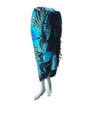 Blauwe sarong bloemen patroon strand sauna accessoire