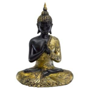 Thaise Boeddha Beeld Mediterend Polyresin Zwart - 17 x 10 x 23 cm